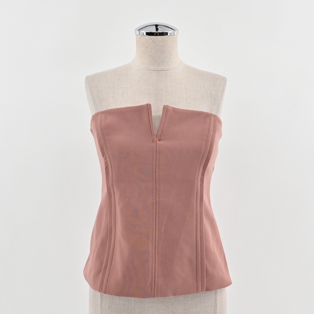 Zara Womens Seamed Bustier Top Size M Mauve Pink Strapless Corset Going Out Chic